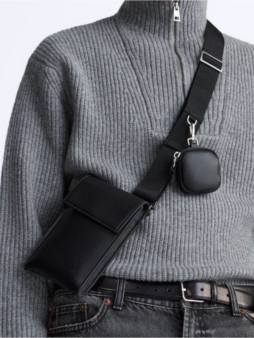 Zara Black Leather Crossbody Phone Pouch - Men - Picture 4 of 9
